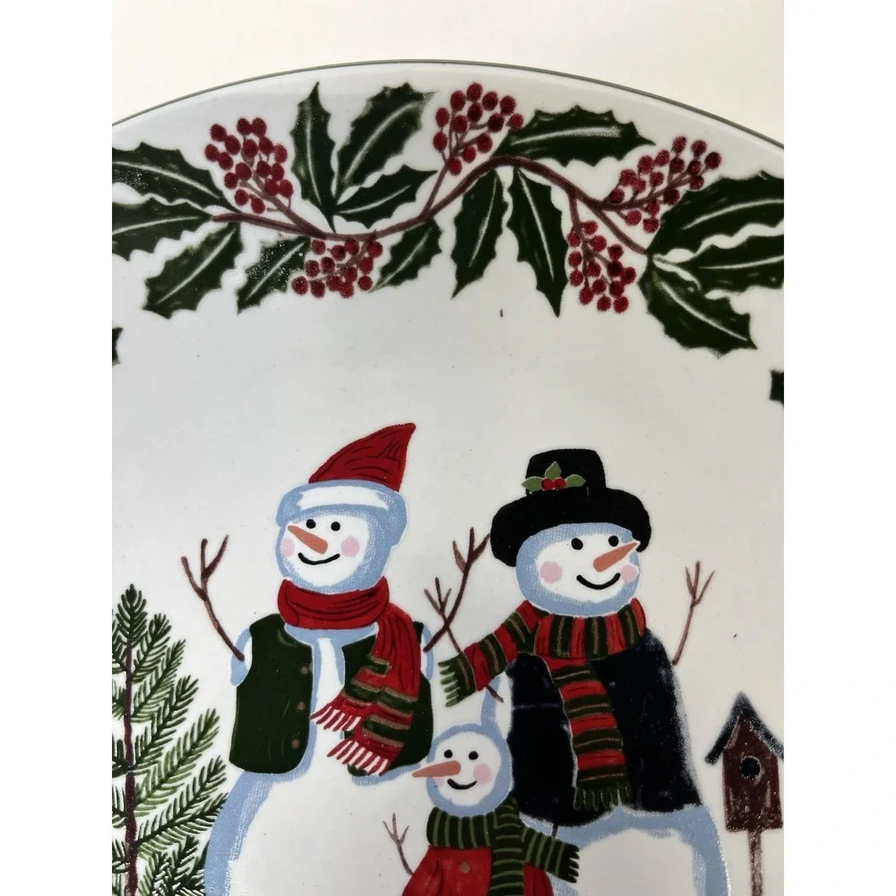 Set of 4 -  GEI Snowman Family and Christmas Tree Dinner Plate 10.5